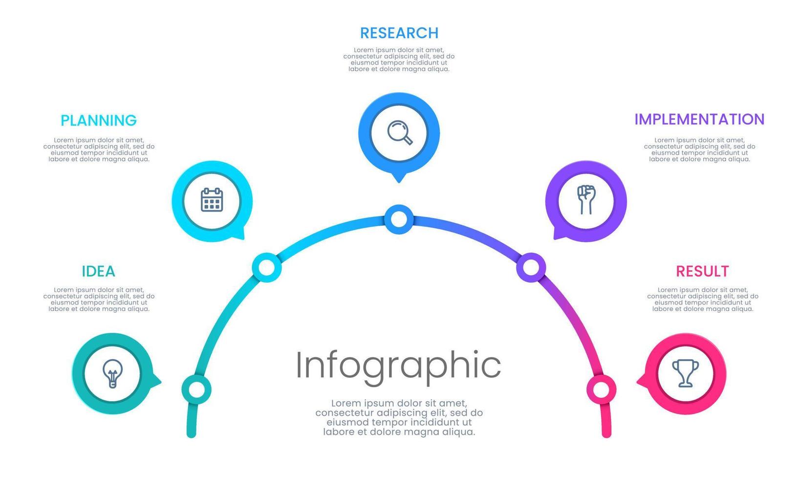 infographic halv cirkel med 5 alternativ. vektor