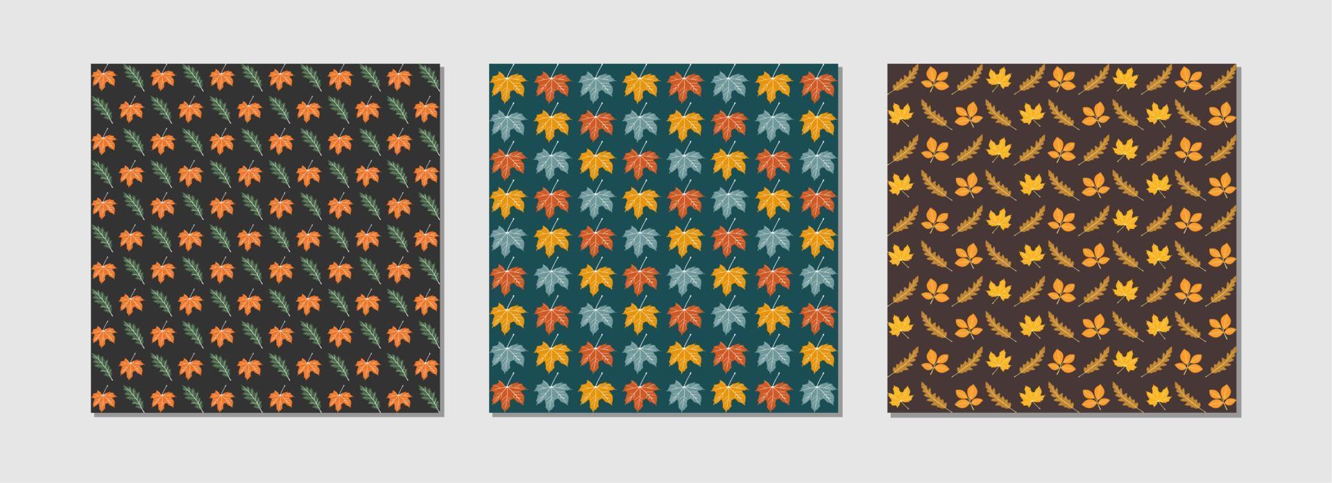 Reihe von Herbstlaub in einem nahtlosen Muster. Sammlung 3 Muster. Blumentapete der Saison. Herbst Blatt Natur Hintergrund. vektor