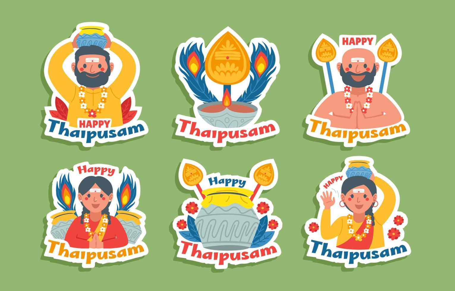 Thaipusam-Aufkleber mit niedlicher Cartoon-Sammlung vektor