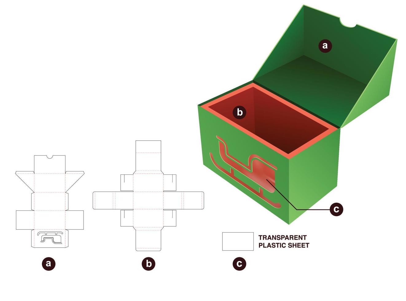 2-teilige Schachtel mit gestanzter Schablone für Schlittenfenster und 3D-Modell vektor