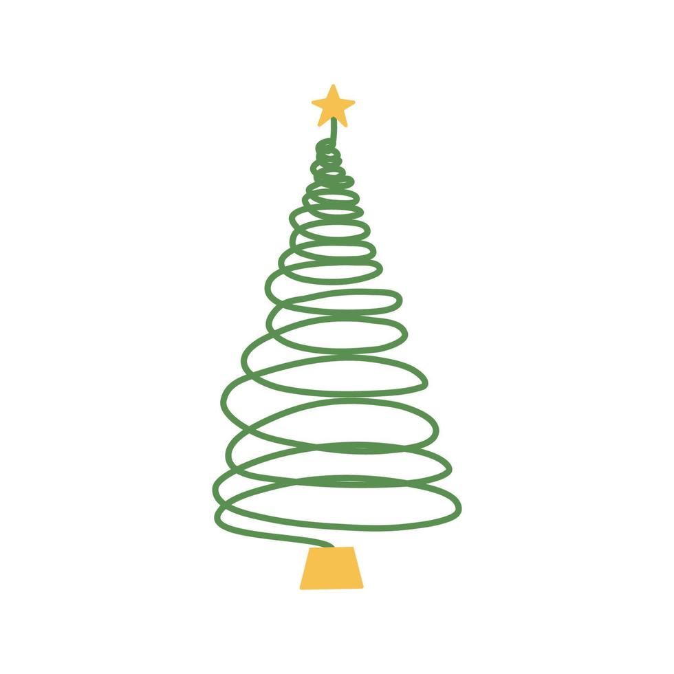 platt hand dragen jul träd illustration. vektor