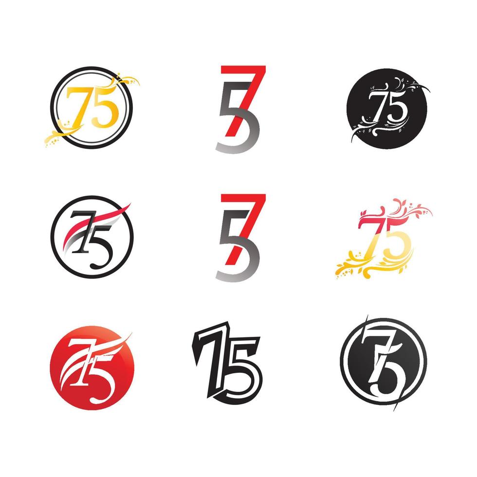 siffra 75 ikon uppsättning logotyp design vektor