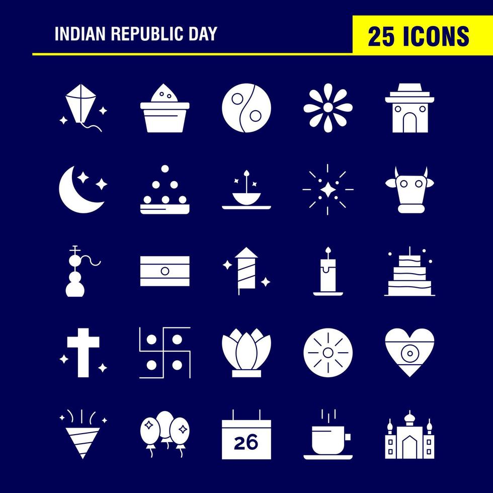 Indischer Tag der Republik solides Glyphen-Icon-Paket für Designer und Entwickler Ikonen des Drachenfestivals fliegender Indien Indian Pot Food Day Vektor