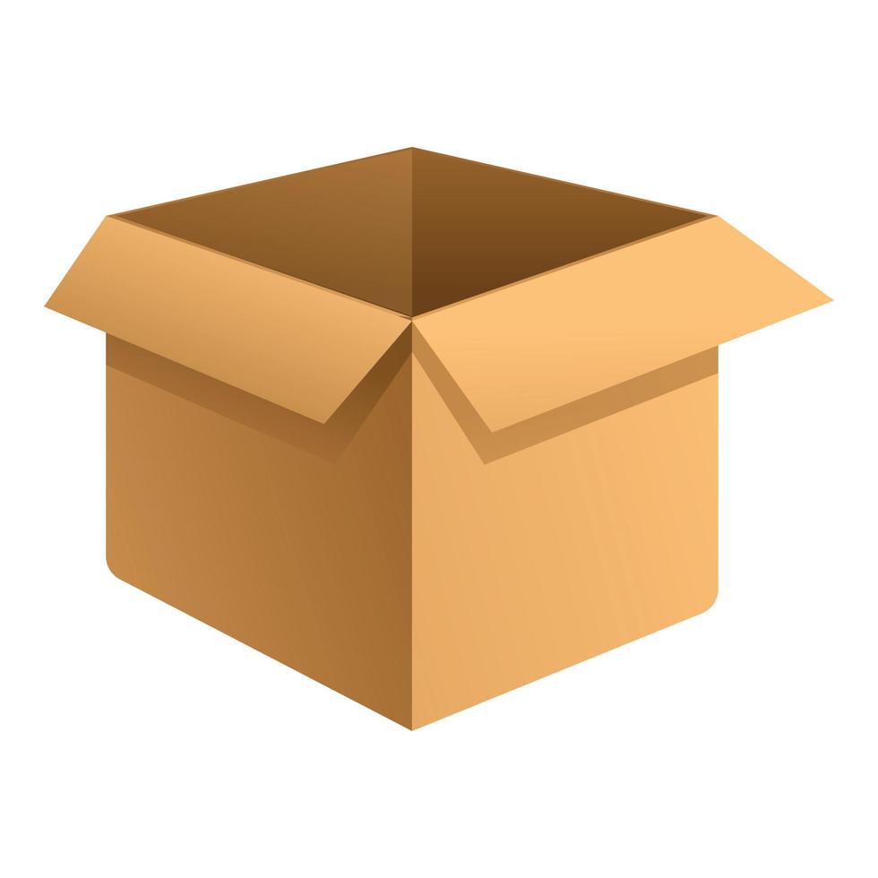 öppen paket låda ikon, tecknad serie stil vektor