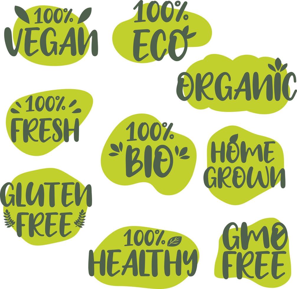 organisk friska mat klistermärke, märka och bricka. ikon uppsättning för naturlig Produkter. vektor illustration.