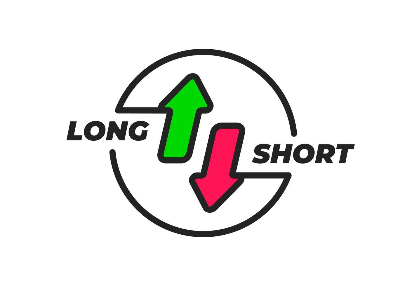 Long- und Short-Positionen im Krypto-Handelssymbol. Vektor