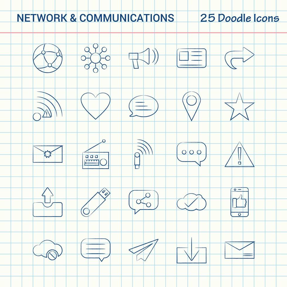 nätverk och kommunikation 25 klotter ikoner hand dragen företag ikon uppsättning vektor