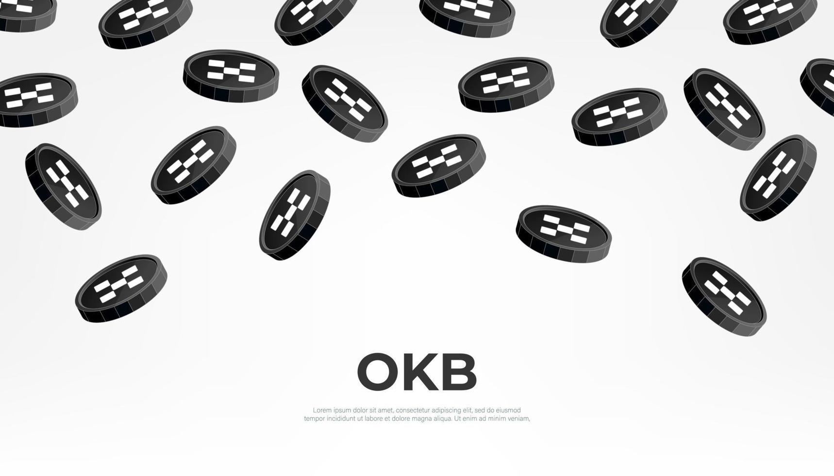 Okb-Münze, die vom Himmel fällt. Bannerhintergrund des okb-Kryptowährungskonzepts. vektor