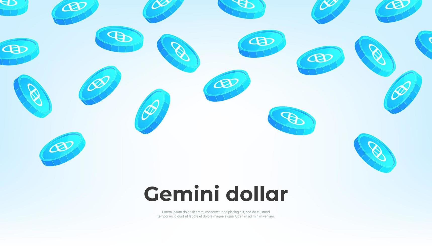 Gemini-Dollar-Münze, die vom Himmel fällt. gusd kryptowährungskonzept banner hintergrund. vektor