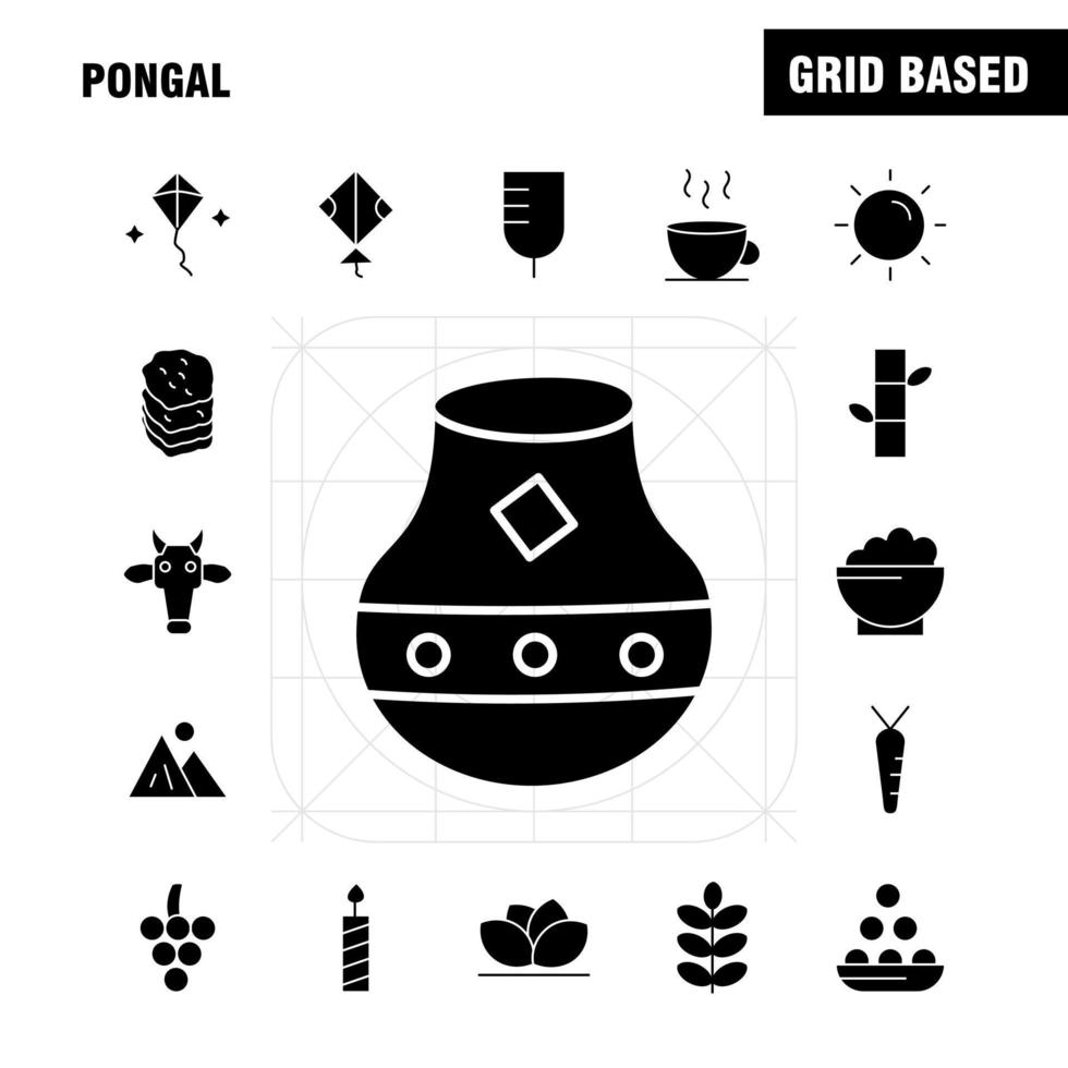 Pongal Solid Glyph Icon Pack für Designer und Entwickler Ikonen der Blume Kräuterlilie Lotus Spa Bambus Beauty Spa Vektor