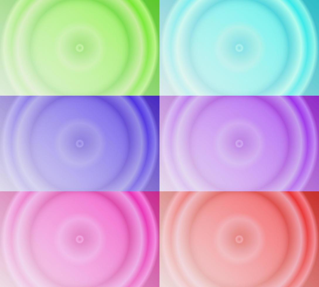sex uppsättningar av vit radiell lutning abstrakt bakgrund. enkel, minimal, modern och färgrik stil. grön, blå, lila, rosa och röd. använda sig av för hemsida, bakgrund, tapet, baner eller flygblad vektor