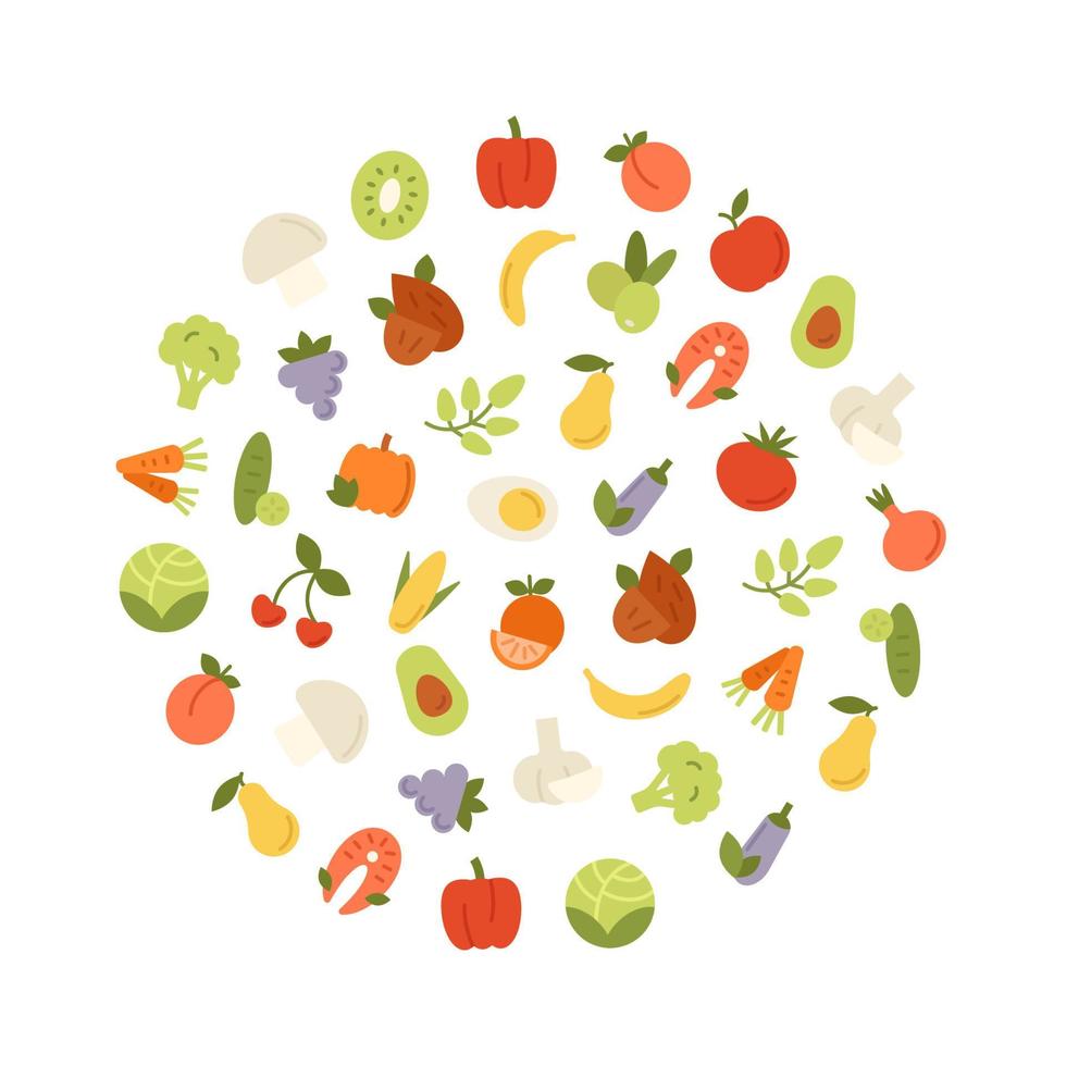 gesunde Lebensmittel flache Symbole im Kreis vektor