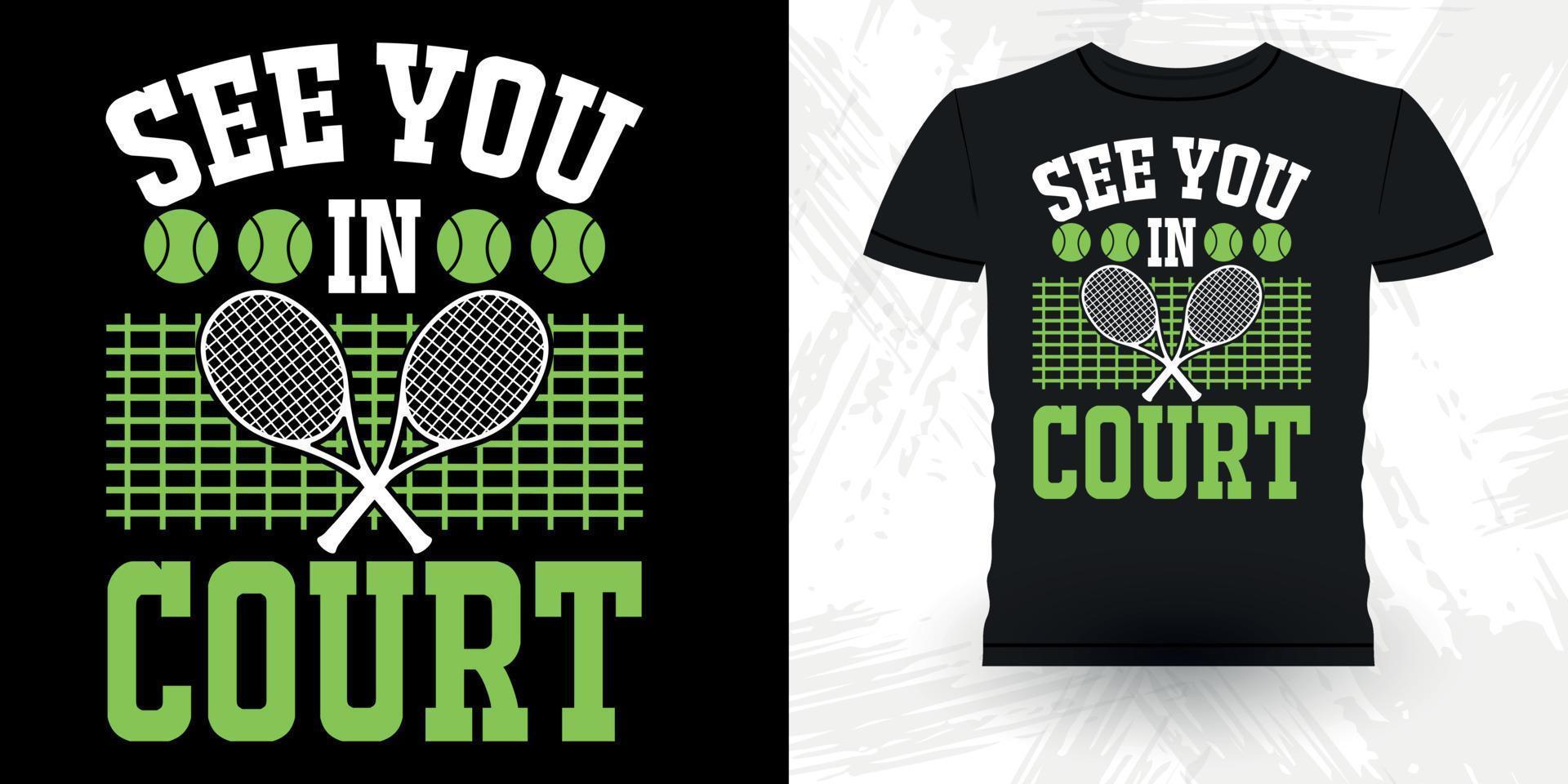 rolig professionell tennis spelare rolig årgång tennis t-shirt design vektor