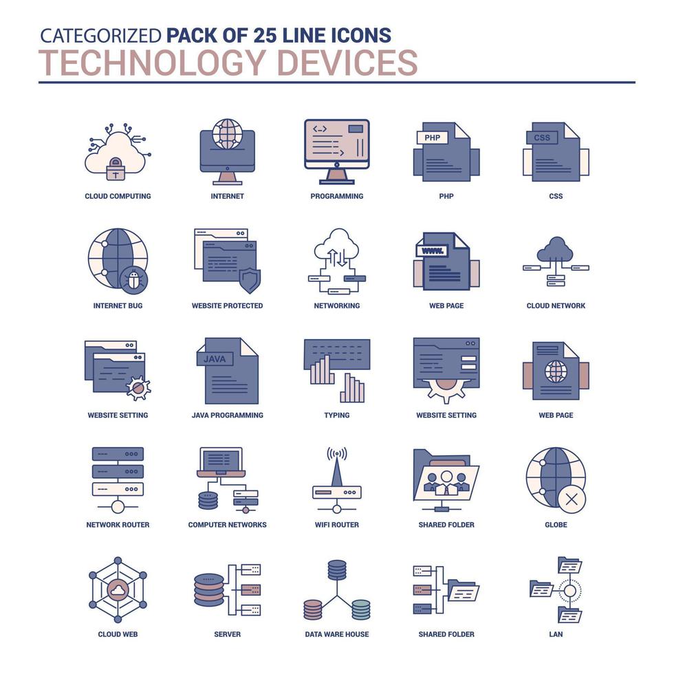 årgång teknologi enhet ikon uppsättning 25 platt linje ikon uppsättning vektor