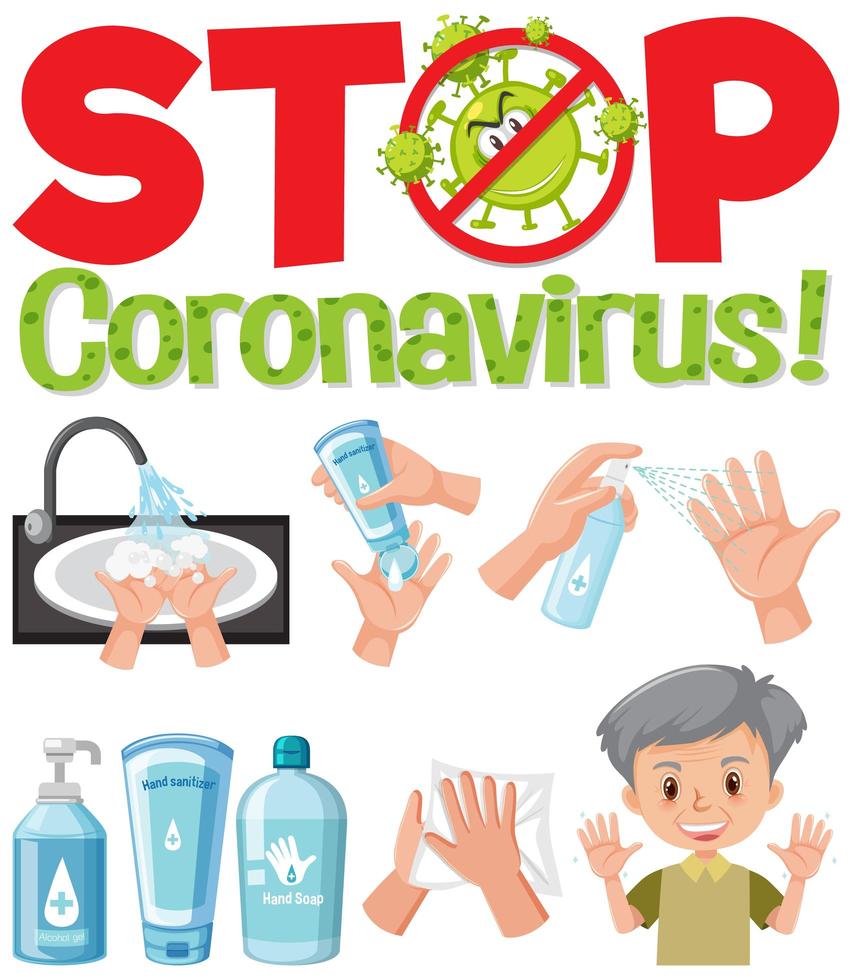 Stoppen Sie das Coronavirus-Logo mit Desinfektionsmitteln vektor