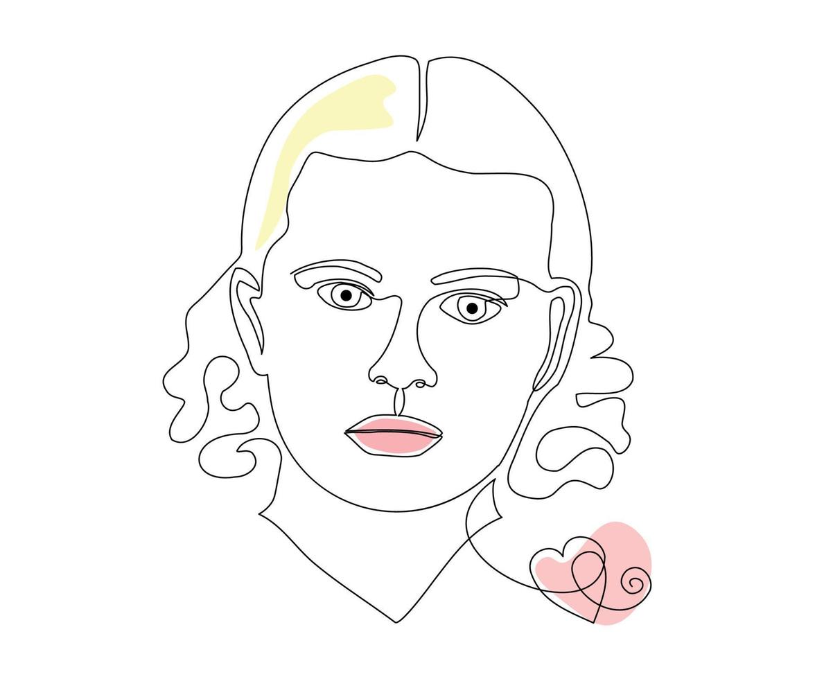 Das Porträt des Mädchens ist in einem minimalistischen Stil in der Technik einer einzelnen Linie, einer Monolinie, handgezeichnet. kosmetiksymbol, schönheitssalonlogo vektor