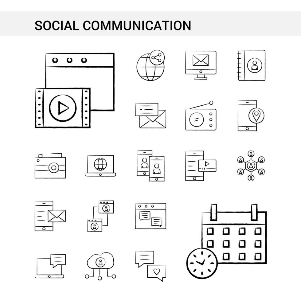 gesetzte Art der sozialen Kommunikation Hand gezeichnete Ikone lokalisiert auf weißem Hintergrundvektor vektor