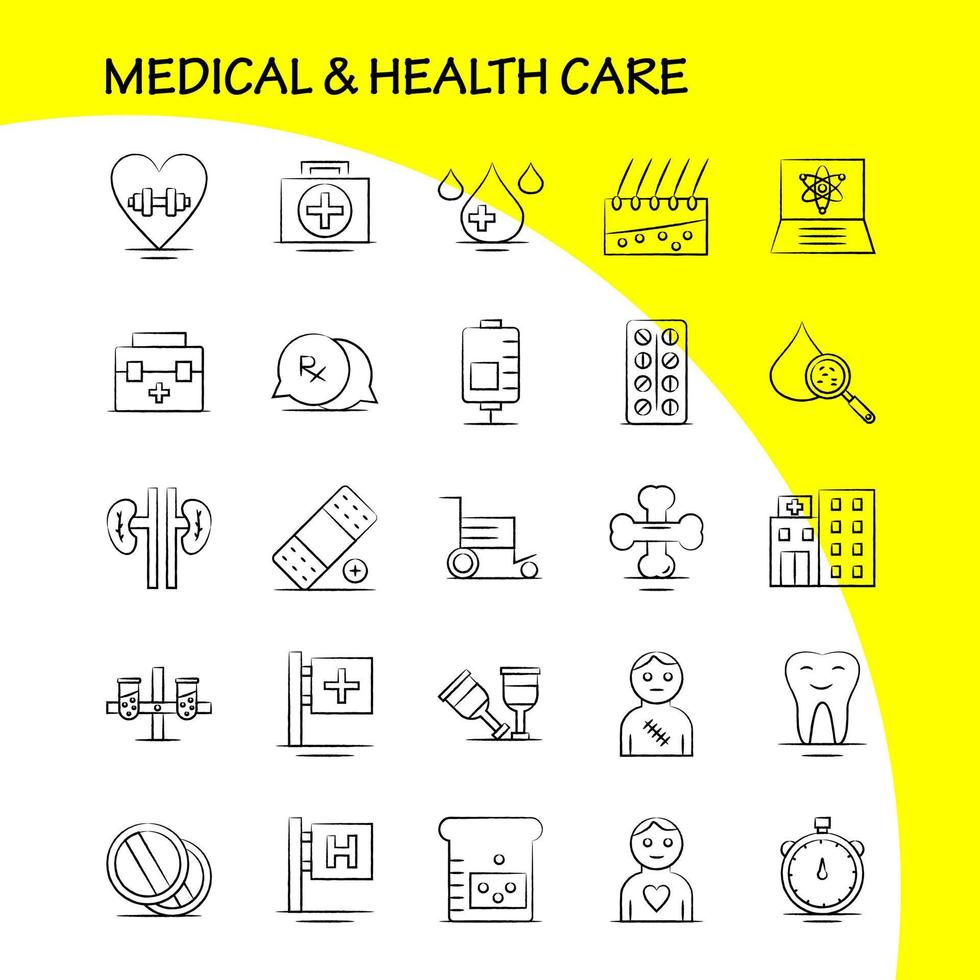 medicinsk och hälsa vård hand dragen ikon för webb skriva ut och mobil uxui utrustning sådan som medicinsk chatt post sjukhus rullstol medicinsk sjukhus patient piktogram packa vektor