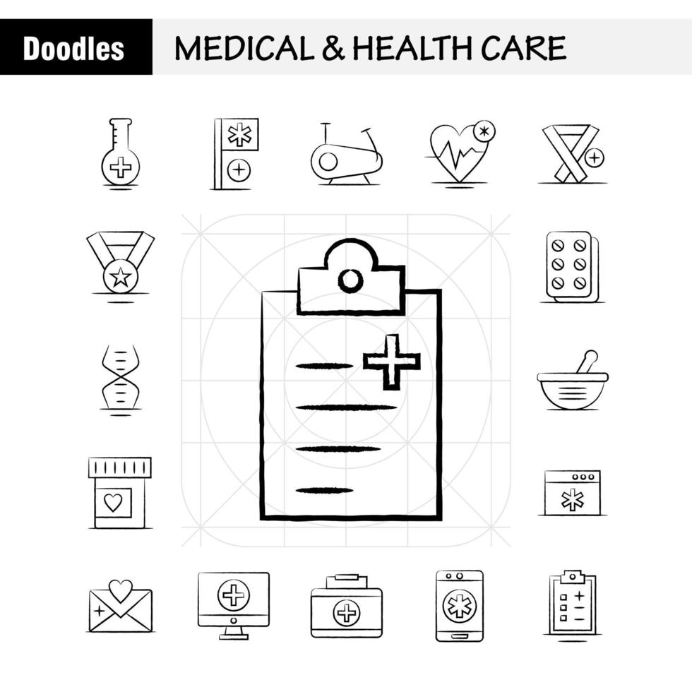 medizinisches und Gesundheitswesen handgezeichnetes Symbol für Webdruck und mobiles Uxui-Kit wie Kolben medizinisches Labor Krankenhaus Flagge Gesundheitswesen medizinisches Krankenhaus Piktogramm Pack Vektor