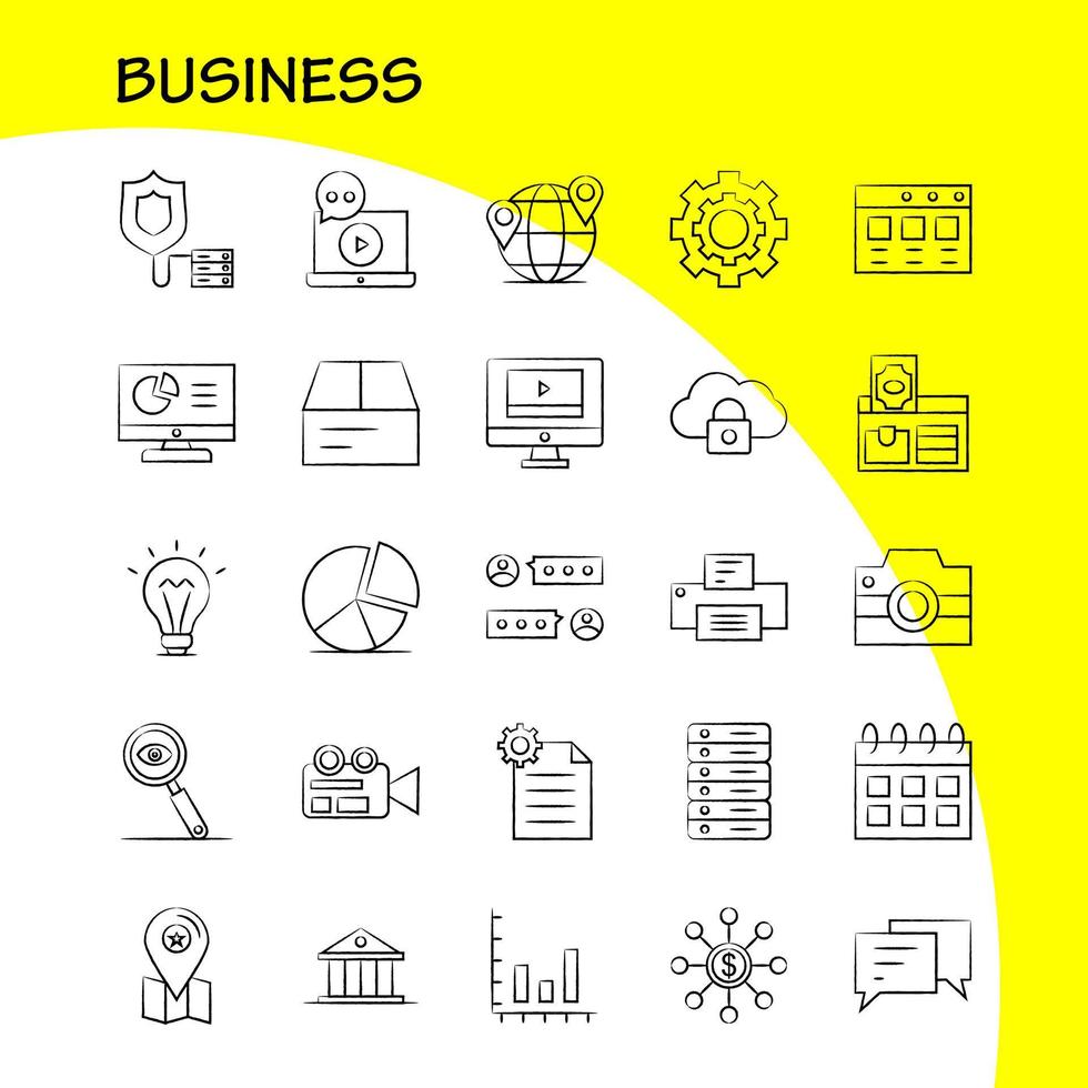 handgezeichnetes Business-Symbol für Webdruck und mobiles Uxui-Kit wie Business-Dollar-Online-Zahlungsdatei Business Office Business-Piktogramm-Paketvektor vektor