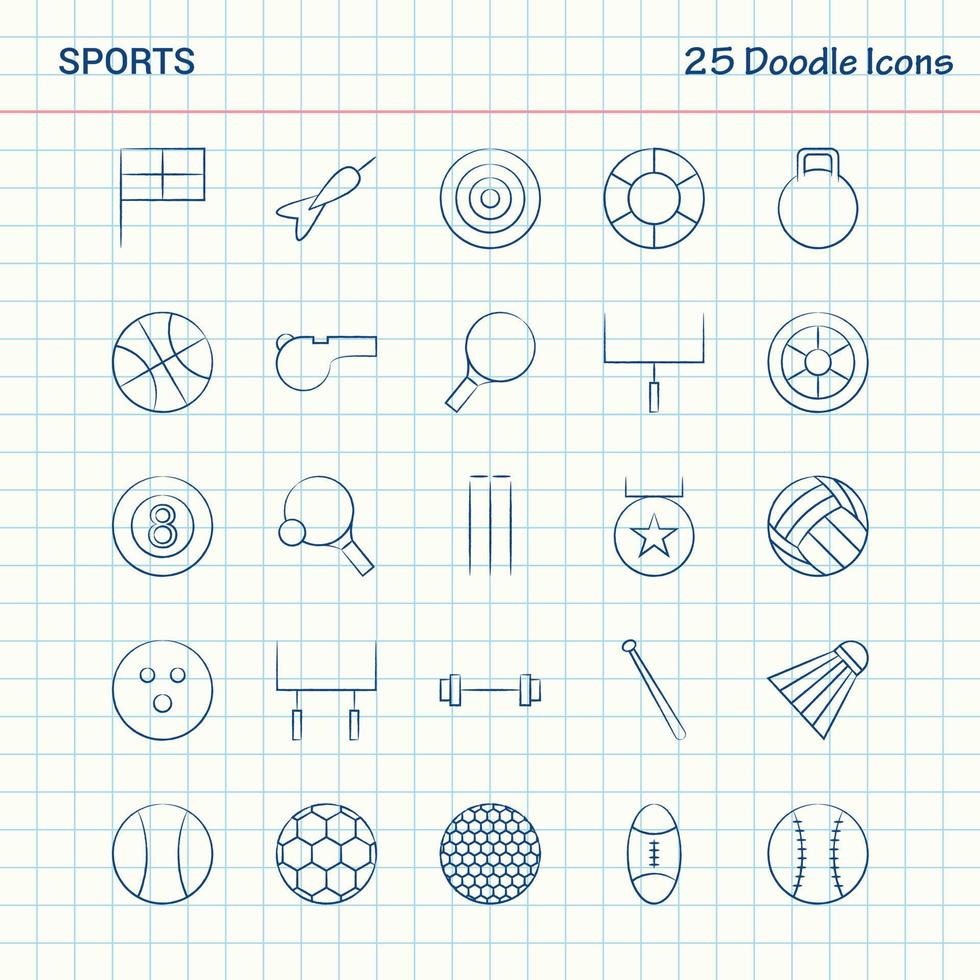 Sport 25 Doodle-Symbole handgezeichnetes Business-Icon-Set vektor