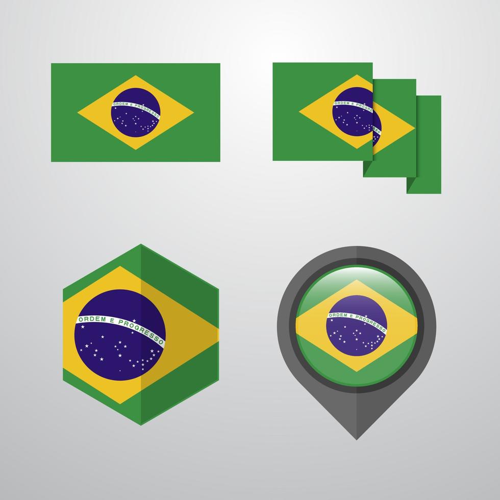 Brasilien flagga design uppsättning vektor