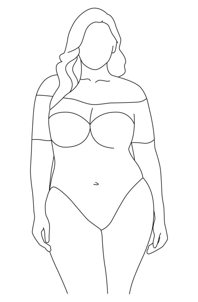 feminin kropp former. en flicka i en baddräkt av ett linje. kvinna silhuett i en modern en linje stil. vektor