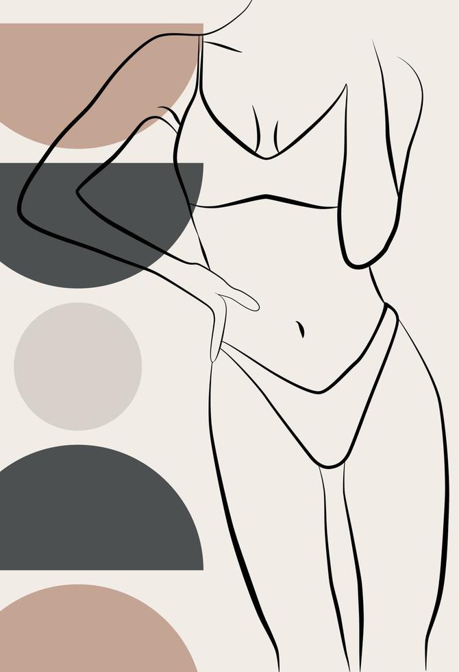 abstrakt teckning med en kvinna ansikte, silhuett, element av enkel geometrisk former, i en linjär teckning. abstrakt. en kvinnas kropp. vektor