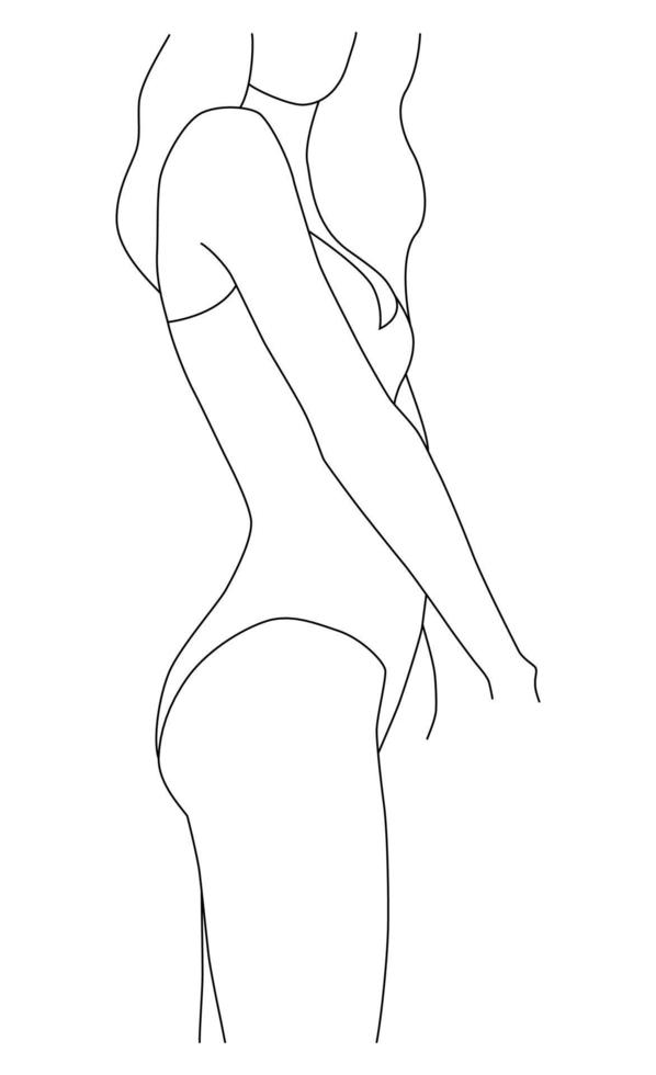 feminin kropp former. en flicka i en baddräkt av ett linje. kvinna silhuett i en modern en linje stil. en design element för reklam kosmetika, affischer. vektor