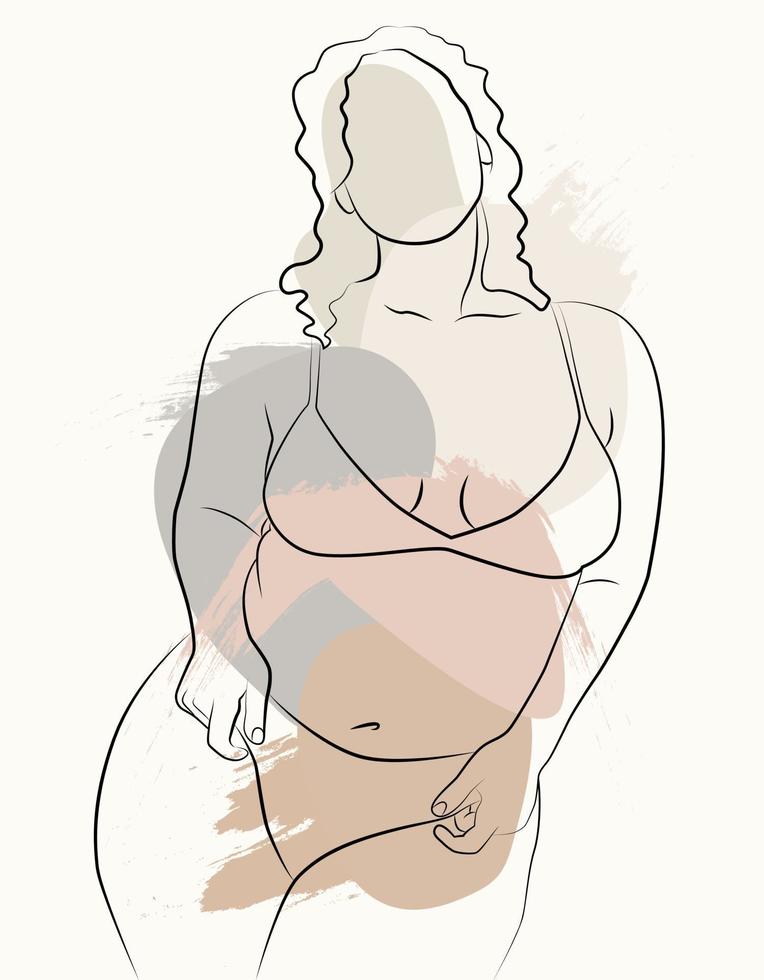 en enkel kroppspositiv elegant affisch. skön illustration av de linje av en förförisk kvinna kropp. minimalistisk linjär kvinna figur. abstrakt naken sensuell linjär konst. vektor