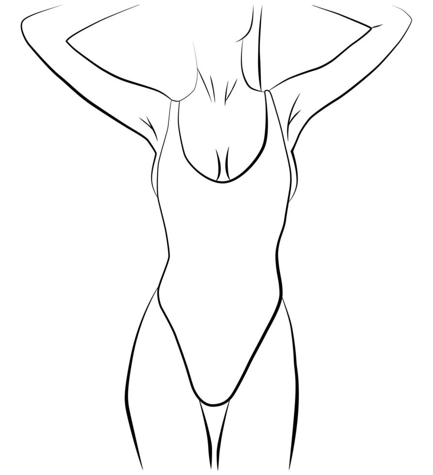 weibliche Körperformen. ein Mädchen in einem Badeanzug einer Linie. weibliche Silhouette in einem modernen einzeiligen Stil. vektor