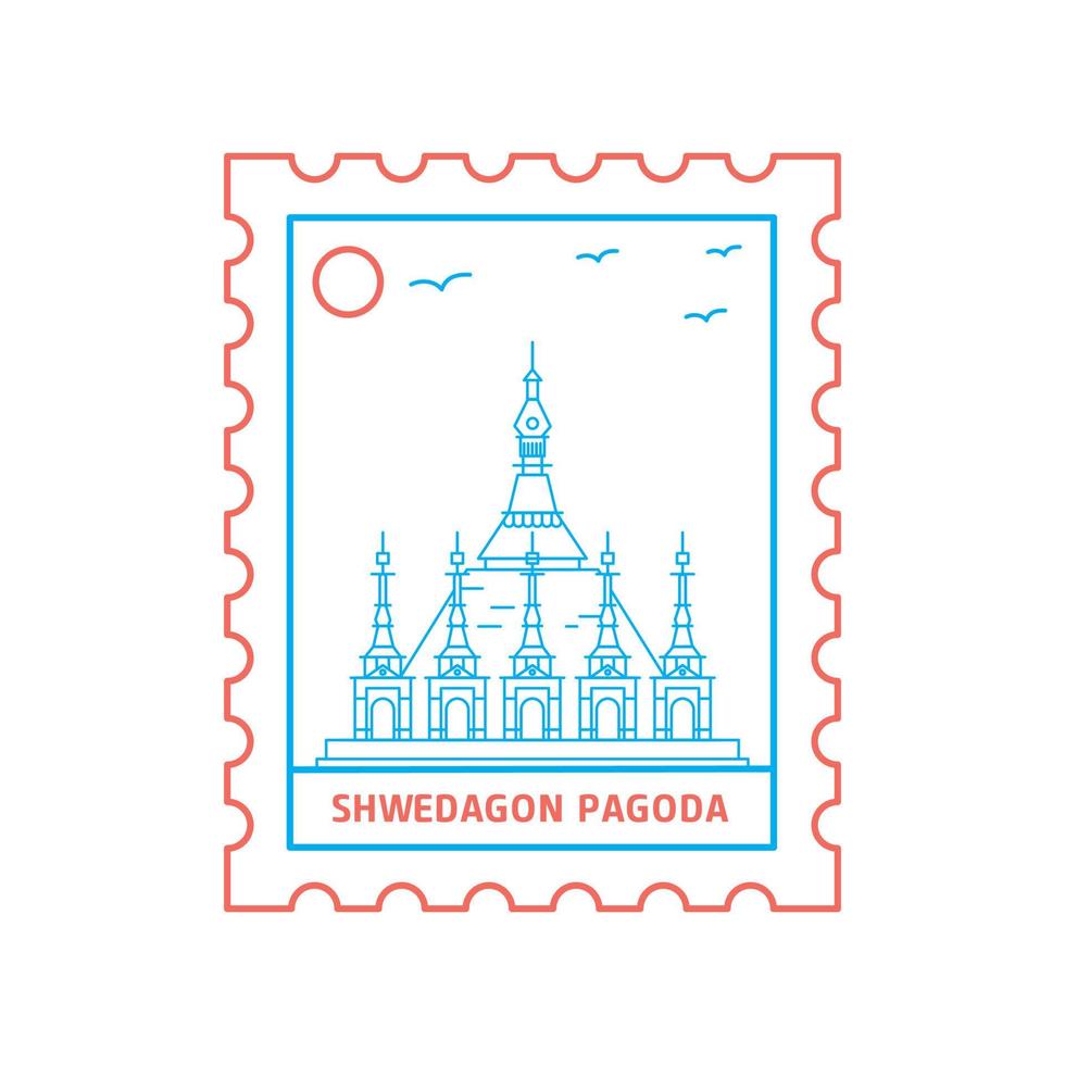 shwedagon pagod porto stämpel blå och röd linje stil vektor illustration