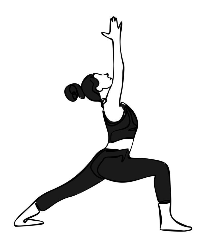 kvinna håller på med övning i yoga utgör. krigare utgör. vektor silhuett illustration isolerat på vit bakgrund.internationell yoga dag begrepp. yoga logotyp