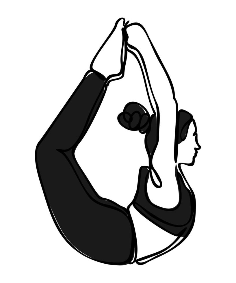 Frau, die Übung in Yoga-Pose macht. Bogenhaltung. vektorschattenbildillustration lokalisiert auf weißem hintergrund.internationales yoga-tageskonzept. Yoga-Logo vektor