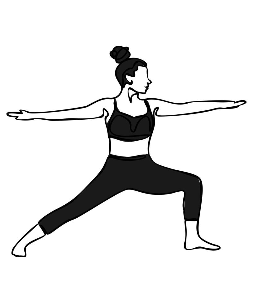 kvinna håller på med övning i yoga utgör. krigare utgör. vektor silhuett illustration isolerat på vit bakgrund. internationell yoga dag begrepp. yoga logotyp