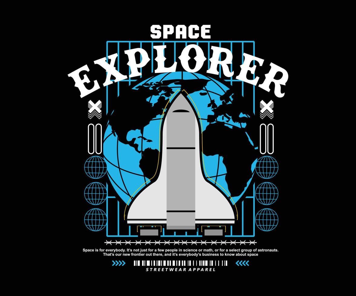 Space Explorer-Typografie, ästhetisches Grafikdesign für kreative Kleidung, für Streetwear- und Urban-Style-T-Shirt-Design, Hoodies usw. vektor
