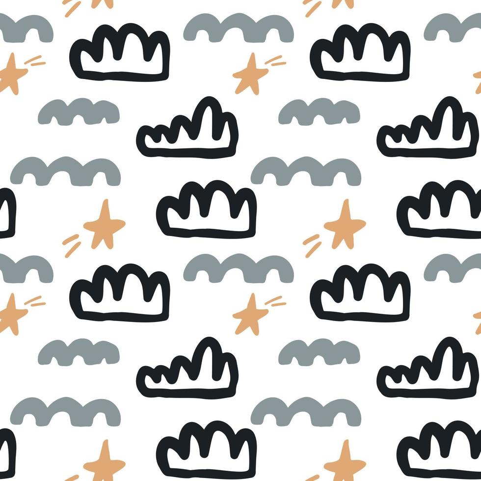 nahtlose Muster abstrakte Form Wolkenstern. babyparty skandinavische pastelltapete. Textilstoffdesign für Kinder. flaches böhmisches vektorneutrales hintergrundpapier vektor