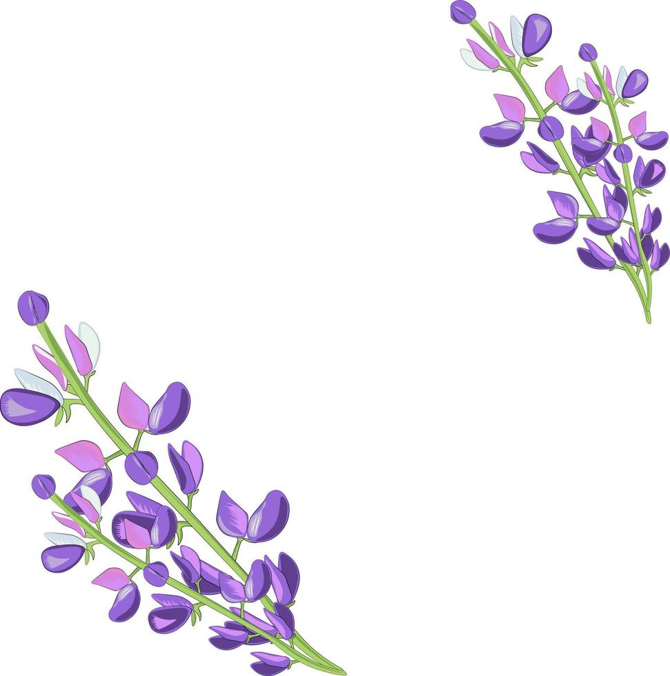 Rahmen mit violetten Blüten und Blättern vektor