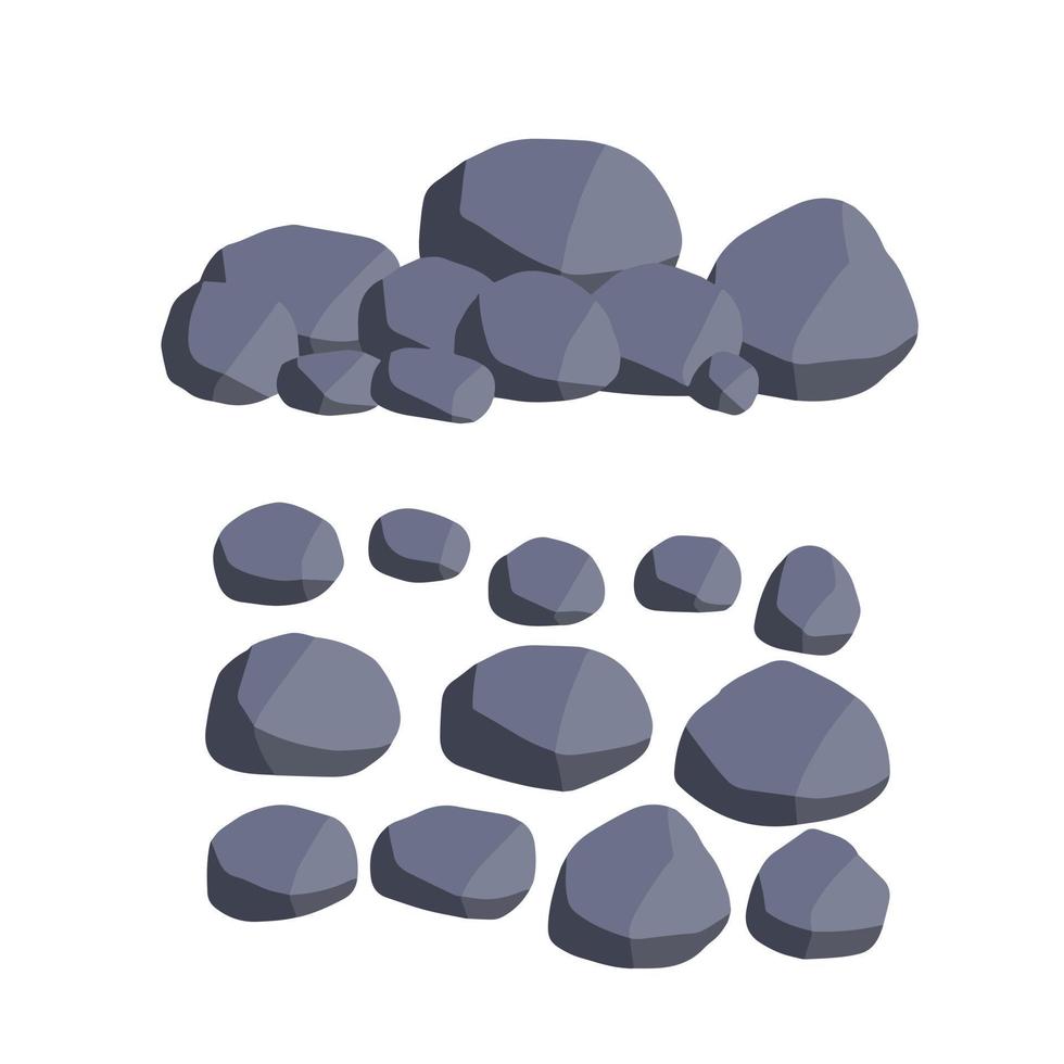 Reihe von Steinen. Haufen Kopfsteinpflaster. graue geologische Mineralien. schwerer Wandbaustoff. große Blöcke vektor