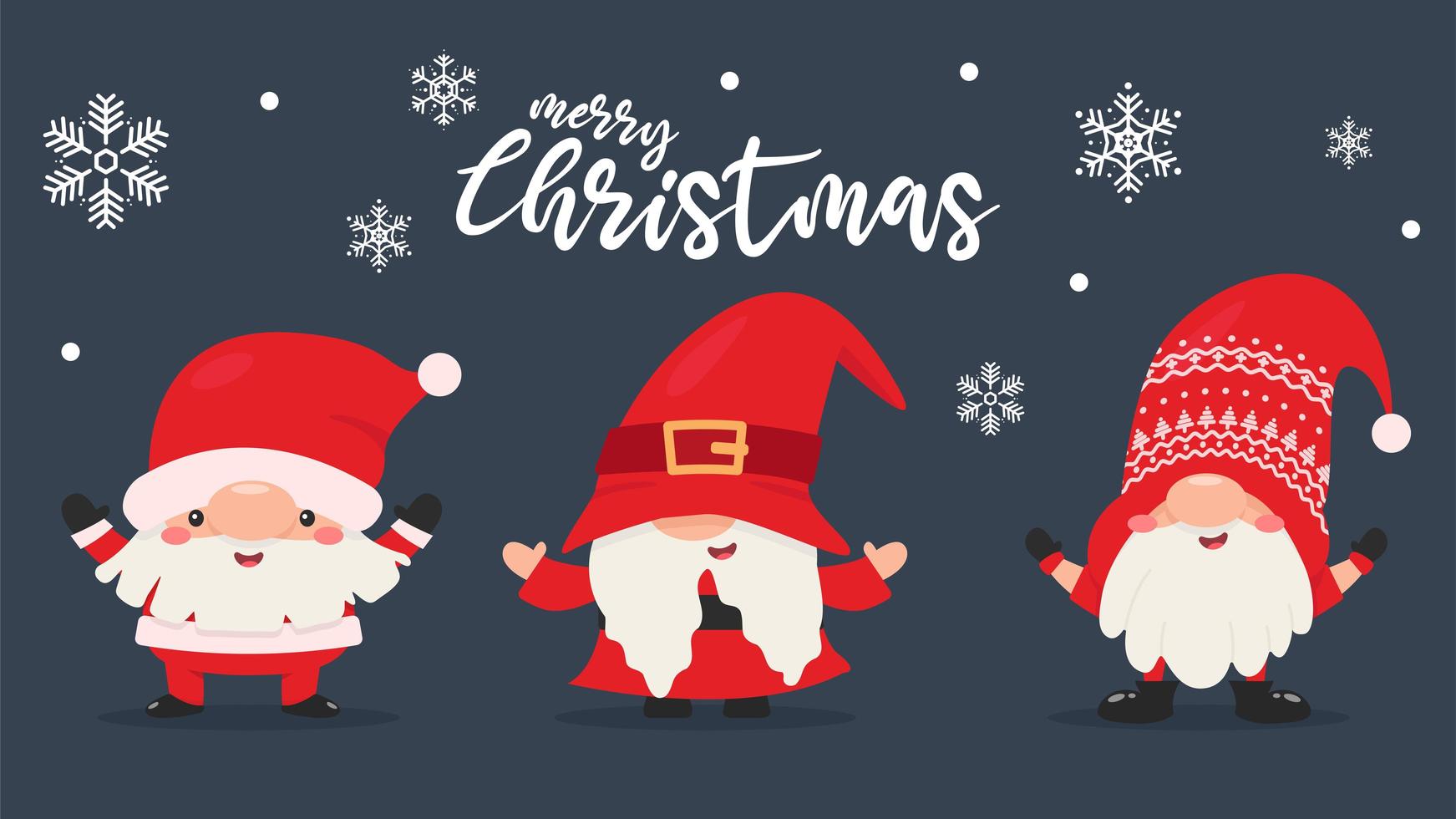 Zwergzwerge in Santa Outfits mit Schneeflocken vektor