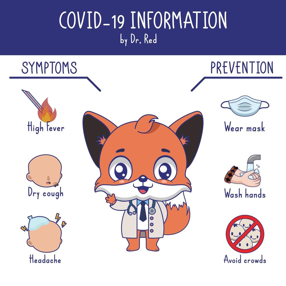 Coronavirus-Informationen mit Fuchsarzt vektor