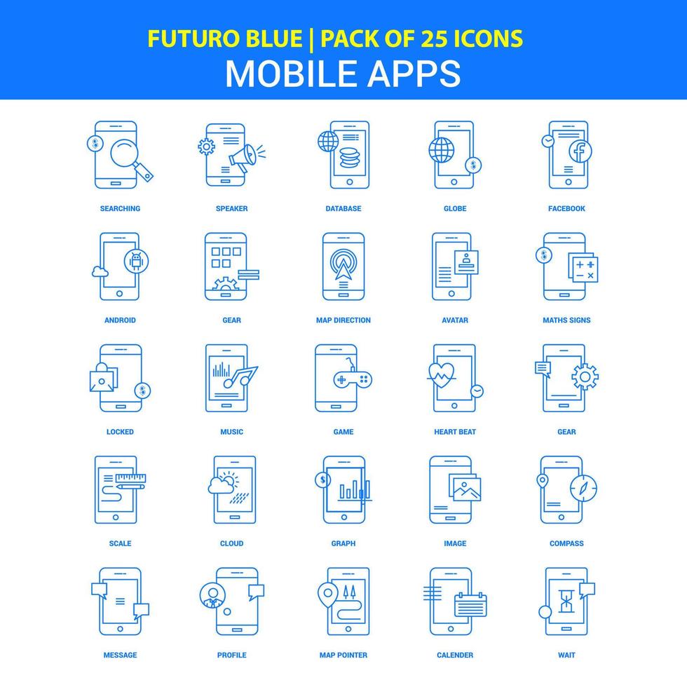 mobil appar ikoner futuro blå 25 ikon packa vektor