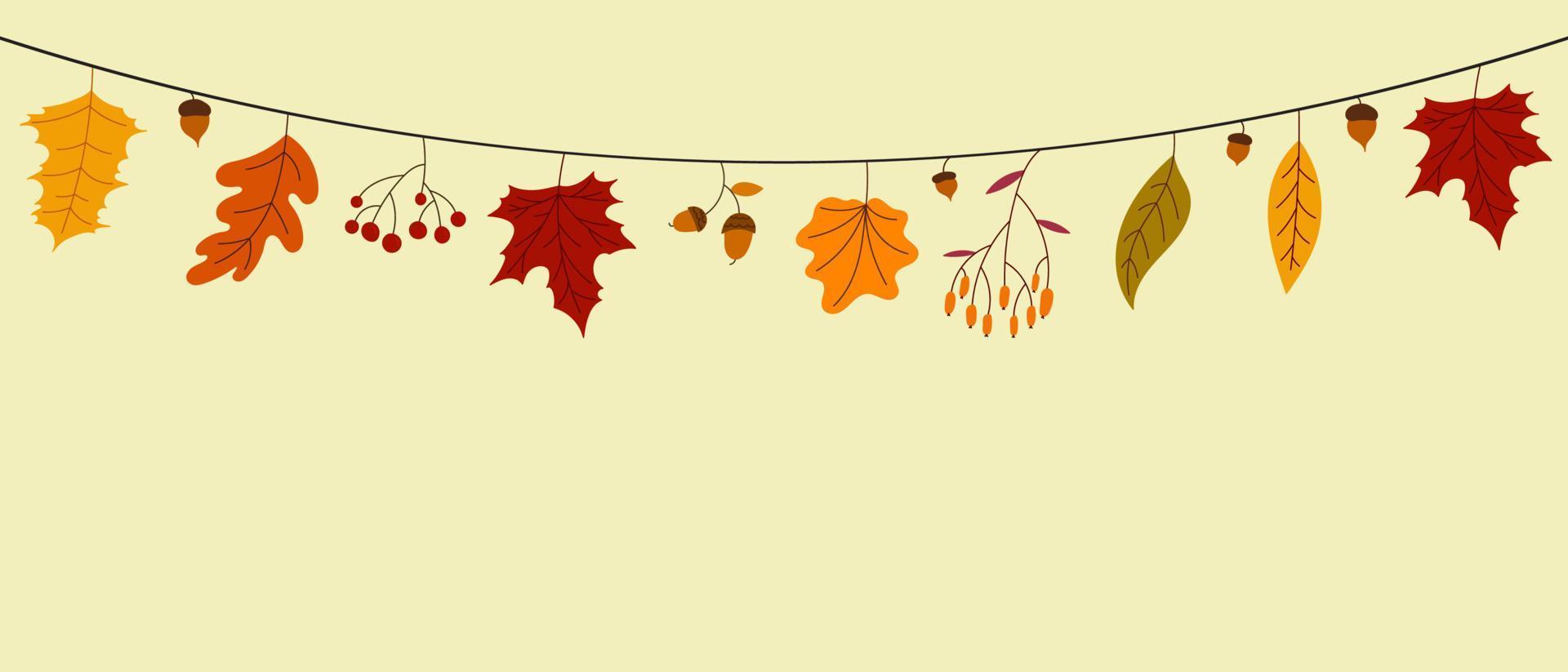 hallo herbstkonzept bunte blätter. herbstlaub dekoration girlande. Herbstlaub-Banner für saisonale Werbung. Vektor-Illustration vektor