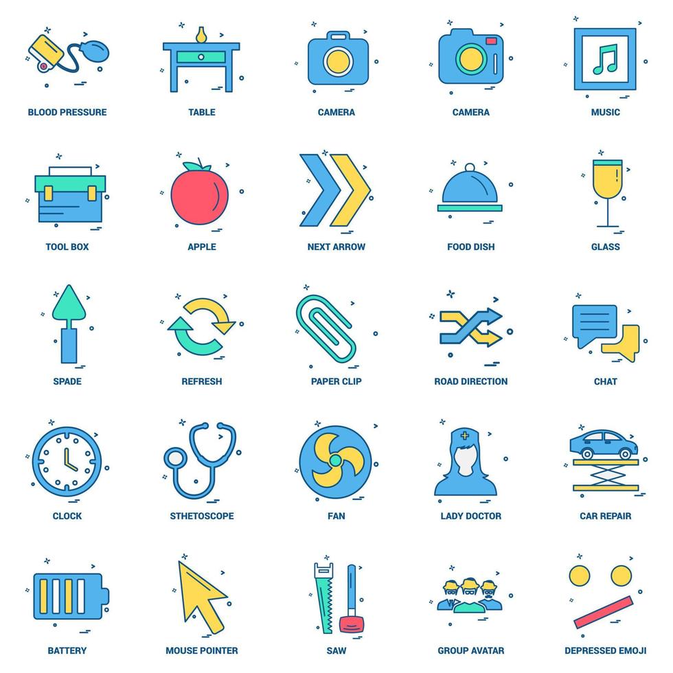 25 Business Concept Mix Flat Color Icon Set vektor