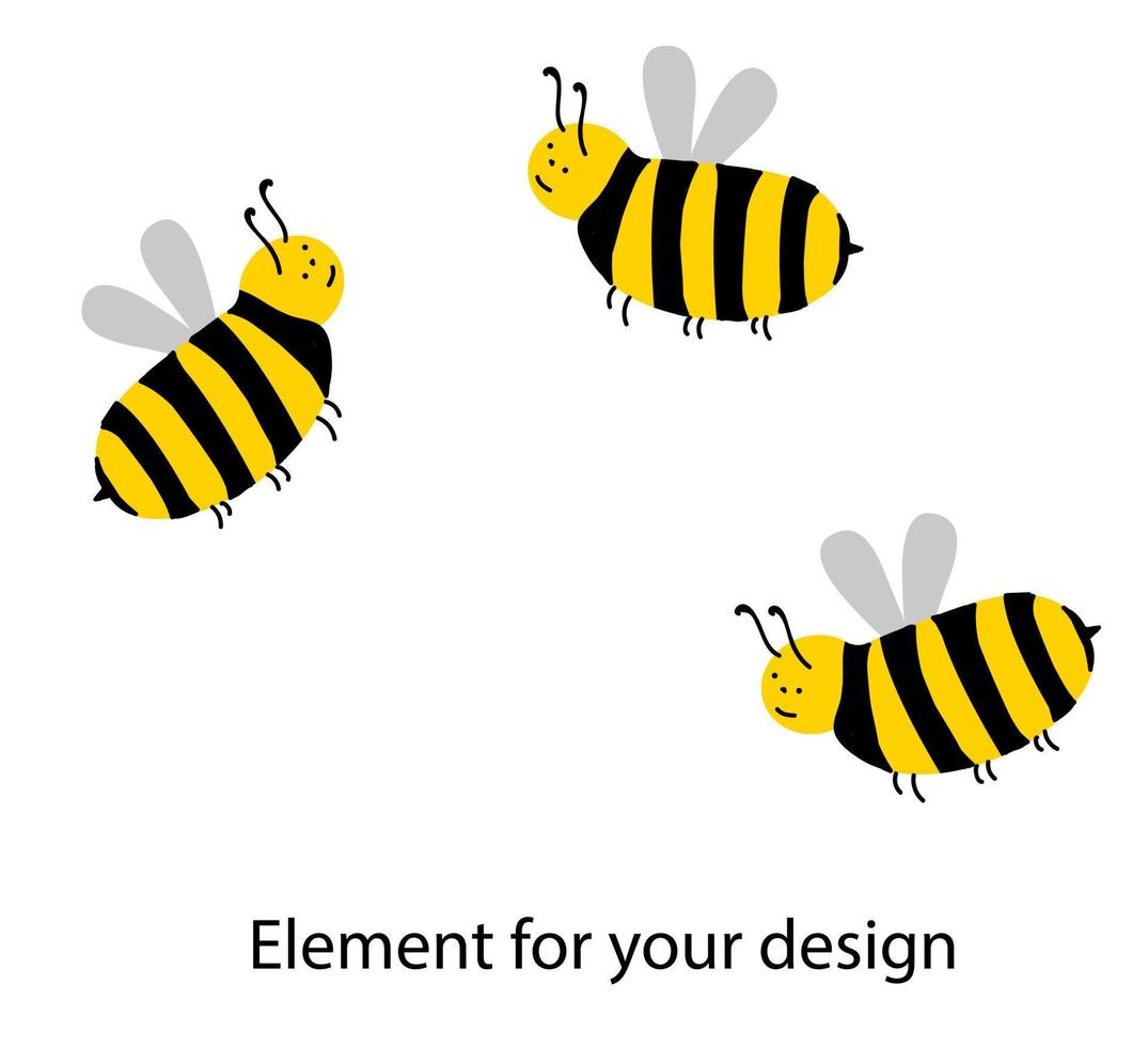 süße bienenfiguren auf weißem hintergrund. gestreifte Insekten. Flügel. gelb und schwarz. Vektor-Illustration isoliert auf weißem Hintergrund. Element für Ihr Design.. vektor