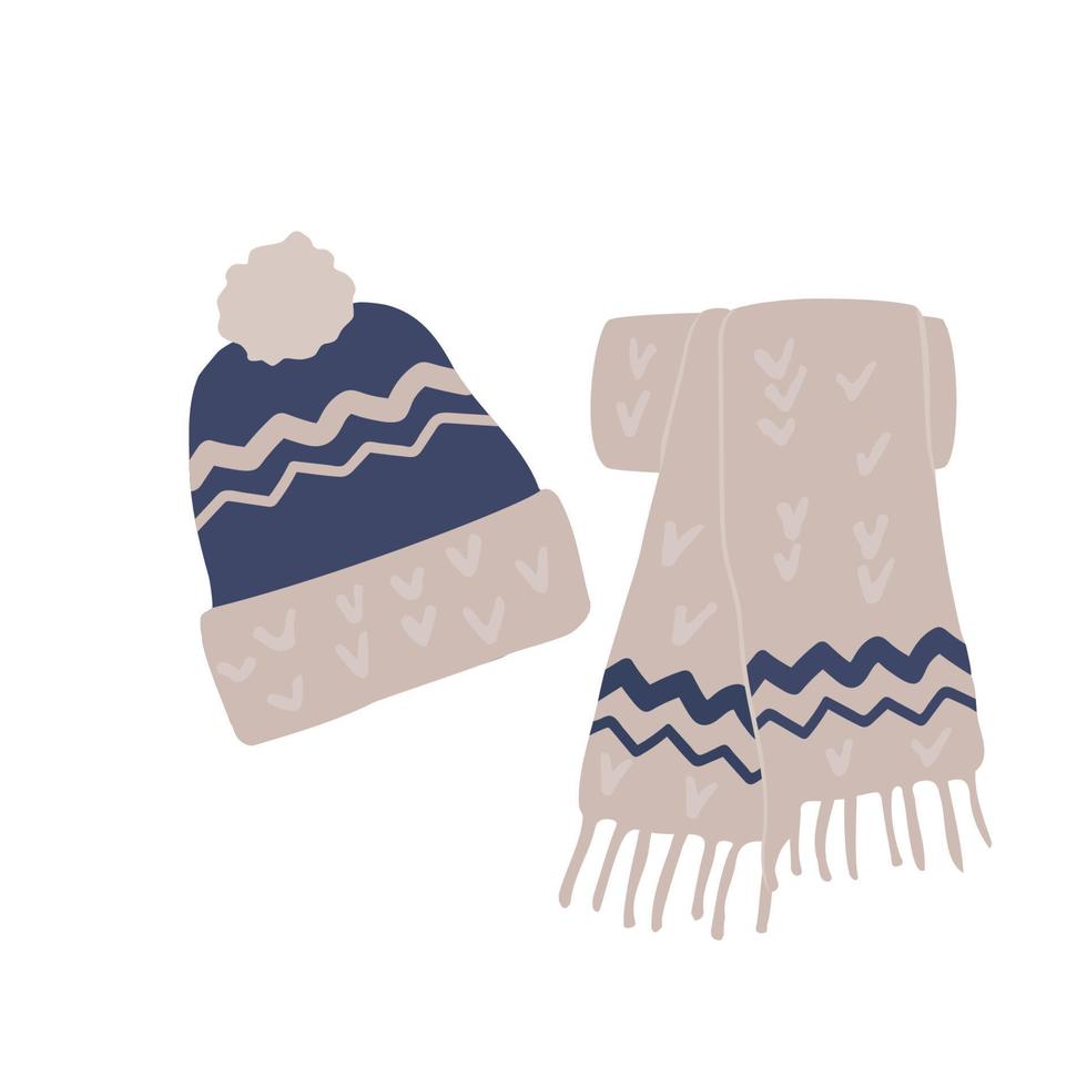 hand dragen vektor illustration vinter- Kläder hatt och scarf. lämplig för hemsida, klistermärken, vykort.