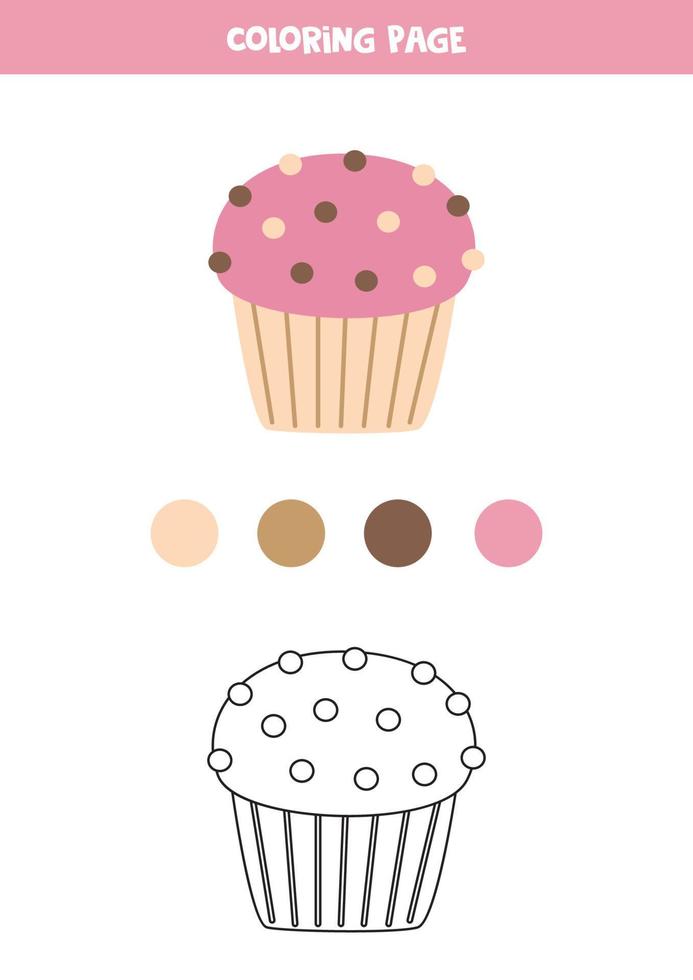 Färg söt rosa cupcake. kalkylblad för ungar. vektor