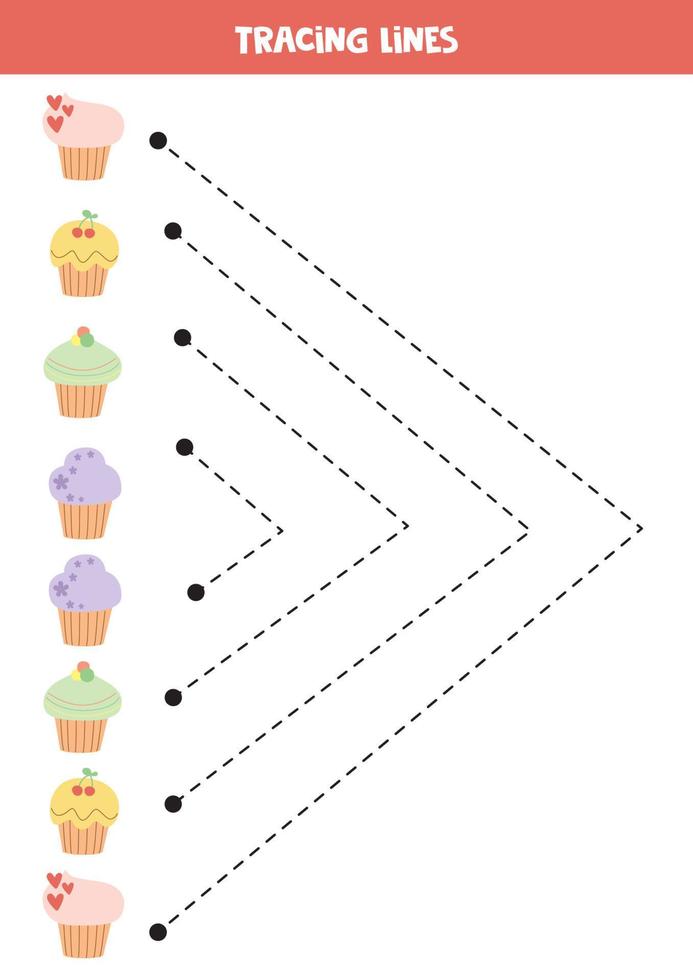 Verfolgen von Linien für Kinder. süße bunte Cupcakes. vektor