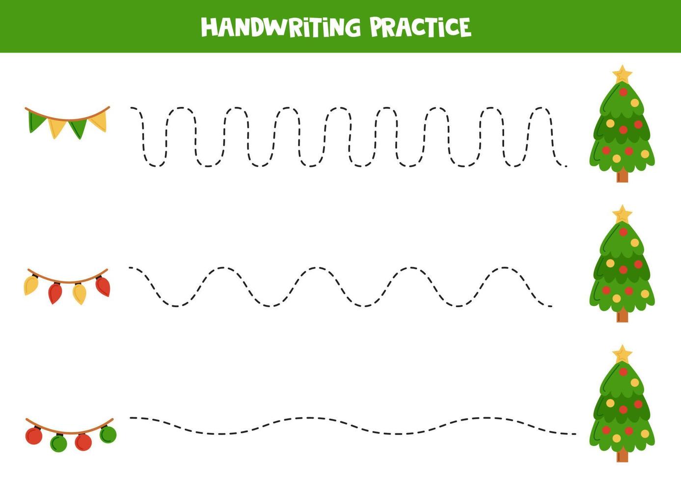 Verfolgen von Linien für Kinder. süße weihnachtsgirlanden und bäume. Schreiberfahrung. vektor