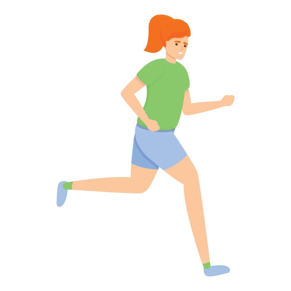 flicka morgon- löpning ikon, tecknad serie stil vektor